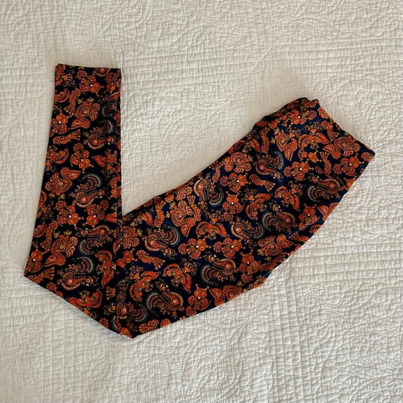 LulaRoe OS Navy Blue and Orange Leggings - Picture 3 of 3